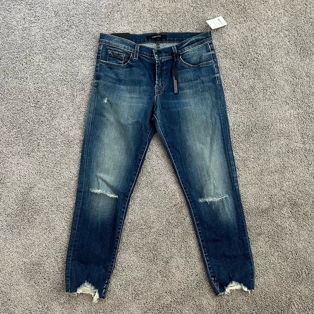 NWT J Brand Sadey Revoke Destruct Mid Rise Crop 29 Slim Straight Jeans - Picture 2 of 15